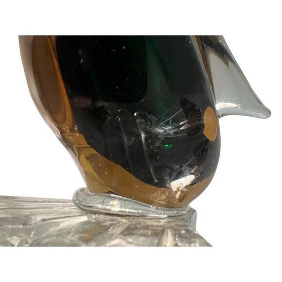 9” Handblown Murano Art Glass Vintage Green & Amber Duck Figurine - Picture 7 of 8